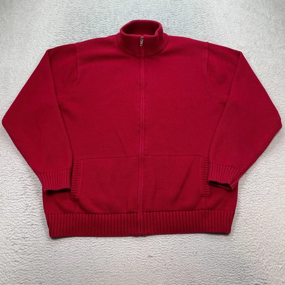 LL Bean Sweater Men's Size XL Red Cold Weather 100% Cotton Knit 0BTL7